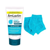 AmLactin Foot Repair Cream with Moisturizing Socks, Therapeutic Foot Cream for Dry Cracked Heels and Feet, No-Scrub Exfoliator & Moisturizer with 15% Lactic Acid AHA, 3 oz (Packaging May Vary)