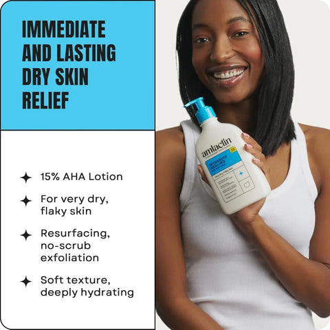 AmLactin Intensive Healing Body Lotion - Therapeutic Lotion for Extremely Dry Skin - No-Scrub Exfoliator and Moisturizer with 15% Lactic Acid AHA and Ceramides, 14.1 oz (Packaging May Vary)