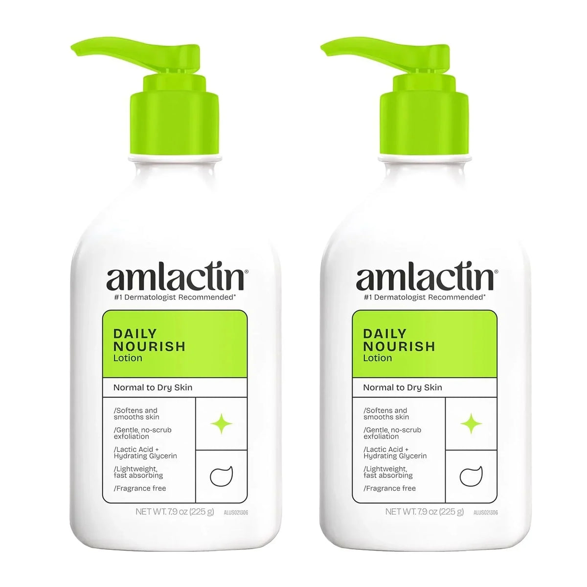 AmLactin Daily Moisturizing Lotion for Dry Skin, 7.9 oz Pump Bottles (Twin Pack), 2-in-1 Moisturizer Body Lotion with 12% Lactic Acid, Dermatologist-Recommended (Packaging May Vary)