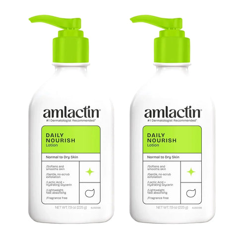 AmLactin Daily Moisturizing Lotion for Dry Skin, 7.9 oz Pump Bottles (Twin Pack), 2-in-1 Moisturizer Body Lotion with 12% Lactic Acid, Dermatologist-Recommended (Packaging May Vary)