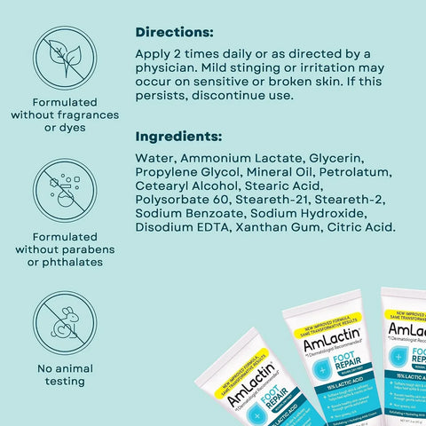 AmLactin Foot Repair Cream with Moisturizing Socks, Therapeutic Foot Cream for Dry Cracked Heels and Feet, No-Scrub Exfoliator & Moisturizer with 15% Lactic Acid AHA, 3 oz (Packaging May Vary)