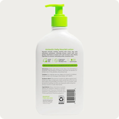 AmLactin Daily Nourish Therapeutic Body Lotion for Dry Skin - No-Scrub Exfoliator and Moisturizer 12% Lactic Acid Lotion,14.1 oz (Packaging May Vary),(Pack of 2)