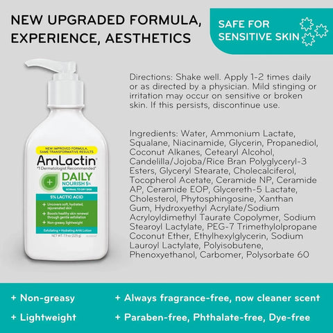 AmLactin Daily Nourish 5% Face & Body Lotion for Dry Skin, 7.9 oz
