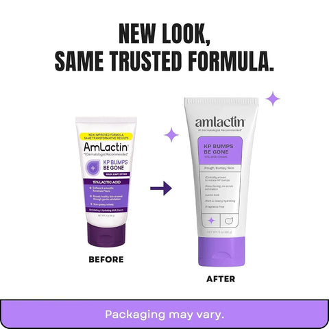 AmLactin KP Bumps Be Gone - Therapeutic Body Cream for Keratosis Pilaris - No-Scrub Exfoliator and Body Moisturizer for Dry Skin with 15% Lactic Acid AHA, 3 oz (Packaging May Vary)
