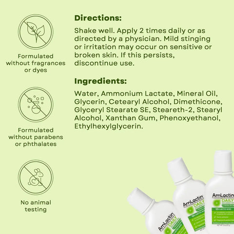 AmLactin Daily Nourish Therapeutic Body Lotion for Dry Skin - No-Scrub Exfoliator and Moisturizer 12% Lactic Acid Lotion, 2 Fl Oz (Pack of 6) (Packaging May Vary)